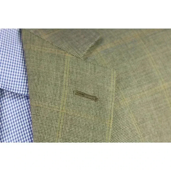 Ermenegildo Zegna Green w/ Gold Windowpane 100% Cashmere Sportcoat Blazer 44L - Picture 5 of 11